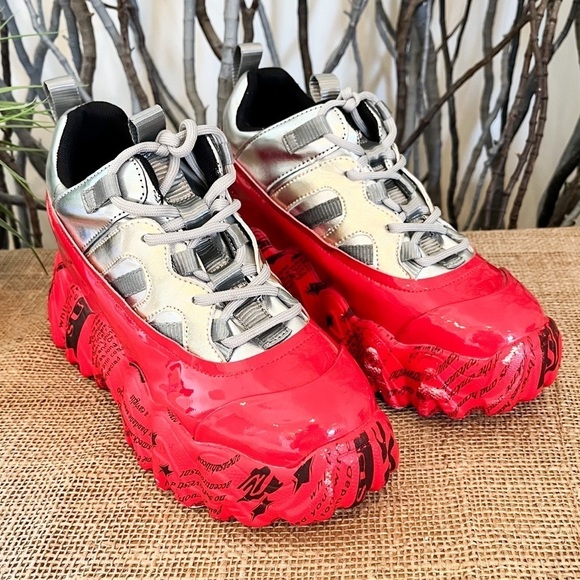 Anthony Wang BlackBerry-04 ColorBlock Wedge Platform Sneakers Size 8 - Picture 2 of 13
